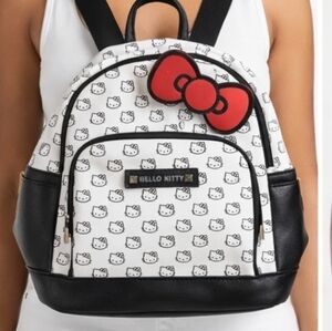Mini Hello Kitty by Sanrio Monogram Print Mini Backpack Red Bow Black White